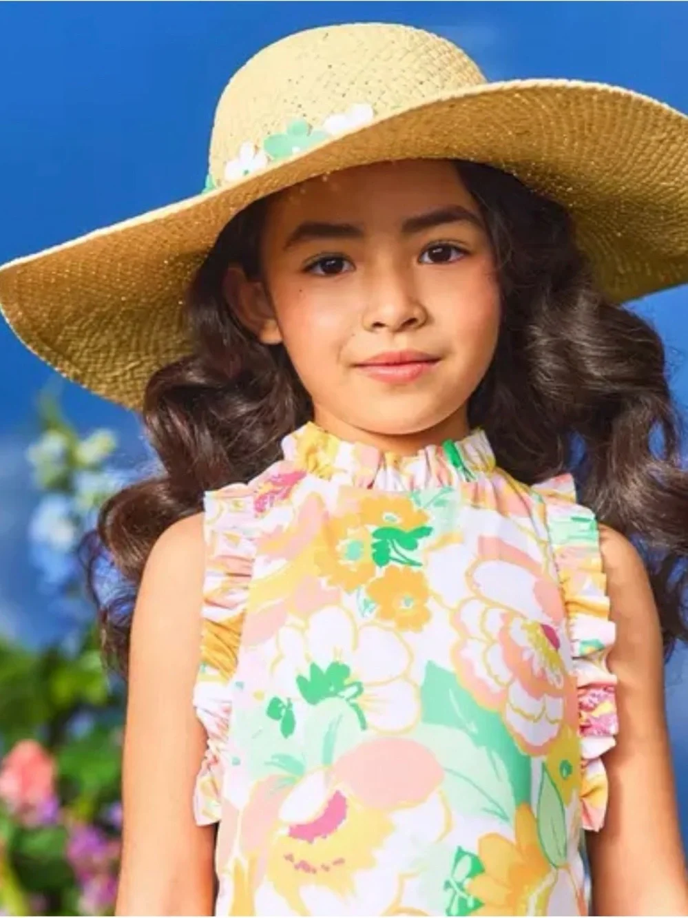 Janie & Jack Flower Straw Sun Hat Natural Beige Size 2T - 3T New